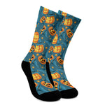 Pumpkin With Witch Hat Pattern Print Crew Socks