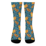 Pumpkin With Witch Hat Pattern Print Crew Socks