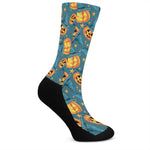 Pumpkin With Witch Hat Pattern Print Crew Socks