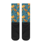 Pumpkin With Witch Hat Pattern Print Crew Socks