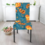 Pumpkin With Witch Hat Pattern Print Dining Chair Slipcover