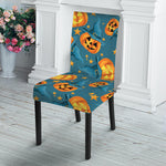 Pumpkin With Witch Hat Pattern Print Dining Chair Slipcover