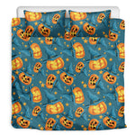 Pumpkin With Witch Hat Pattern Print Duvet Cover Bedding Set
