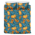 Pumpkin With Witch Hat Pattern Print Duvet Cover Bedding Set