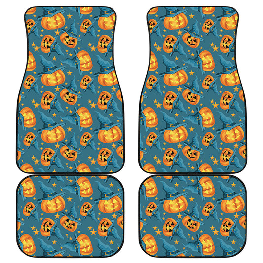 Pumpkin With Witch Hat Pattern Print Front and Back Car Floor Mats