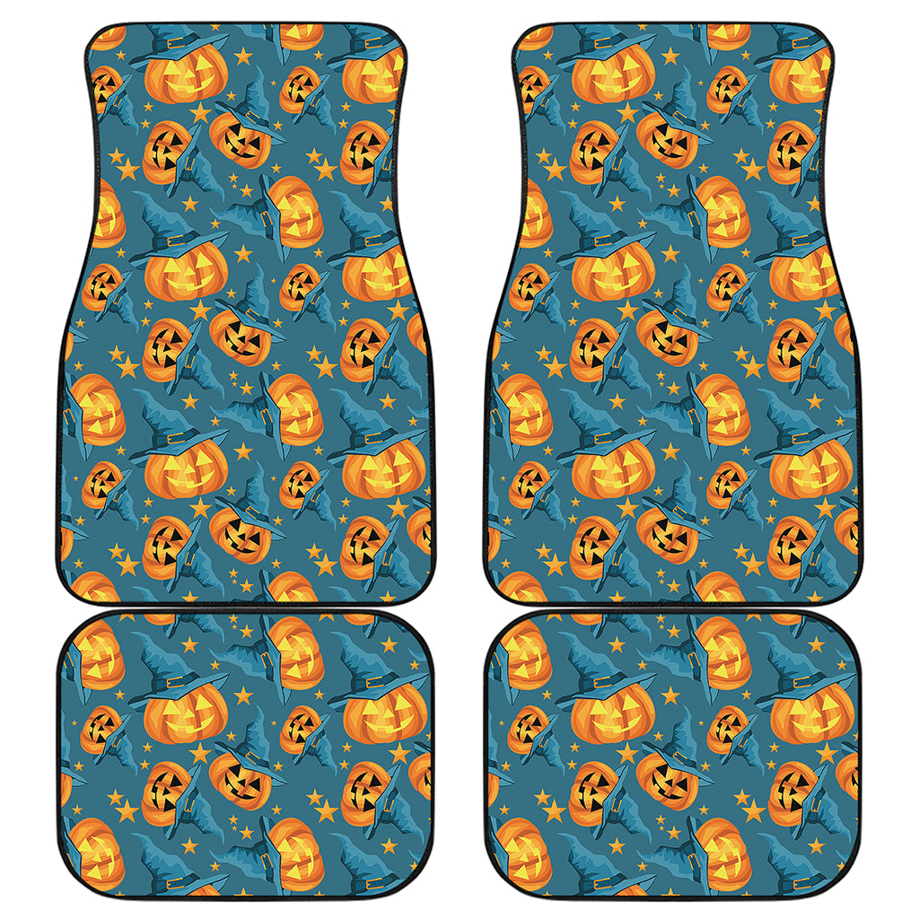 Pumpkin With Witch Hat Pattern Print Front and Back Car Floor Mats