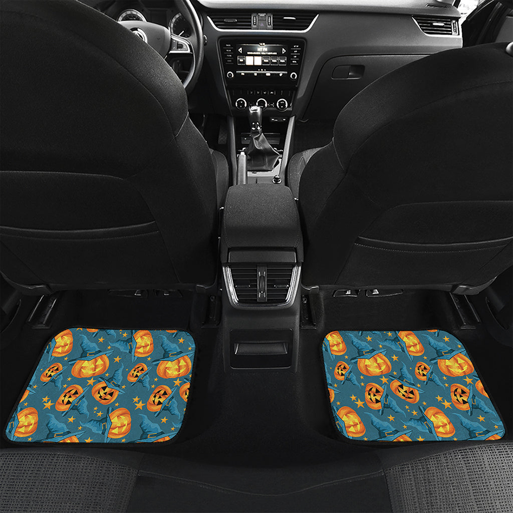 Pumpkin With Witch Hat Pattern Print Front and Back Car Floor Mats