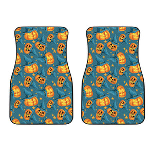 Pumpkin With Witch Hat Pattern Print Front Car Floor Mats