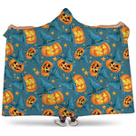 Pumpkin With Witch Hat Pattern Print Hooded Blanket