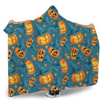 Pumpkin With Witch Hat Pattern Print Hooded Blanket