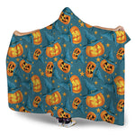 Pumpkin With Witch Hat Pattern Print Hooded Blanket