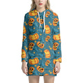 Pumpkin With Witch Hat Pattern Print Pullover Hoodie Dress