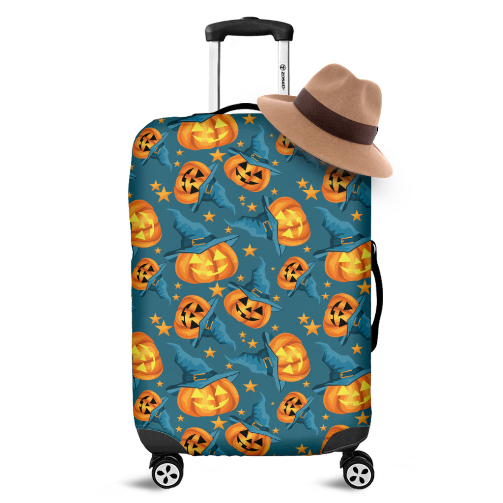 Pumpkin With Witch Hat Pattern Print Luggage Cover