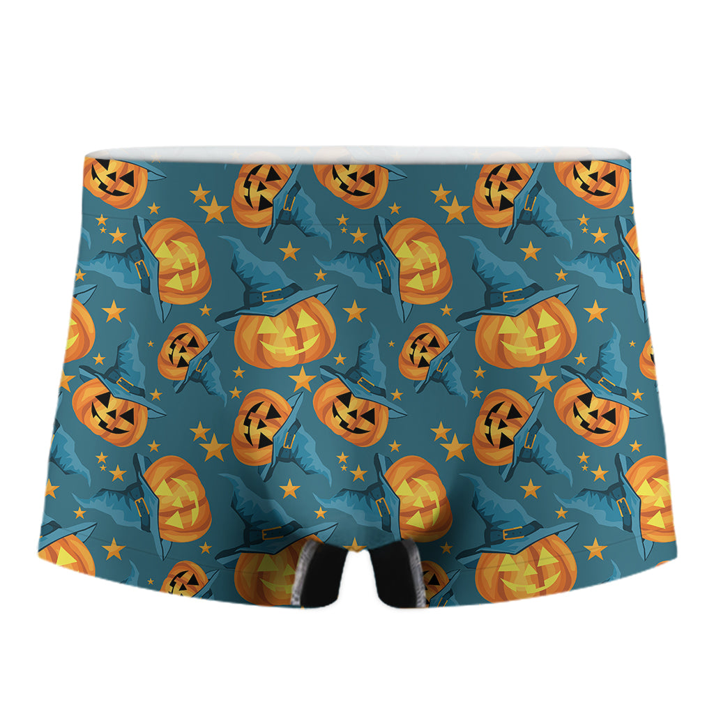 Pumpkin With Witch Hat Pattern Print Men's Boxer Briefs