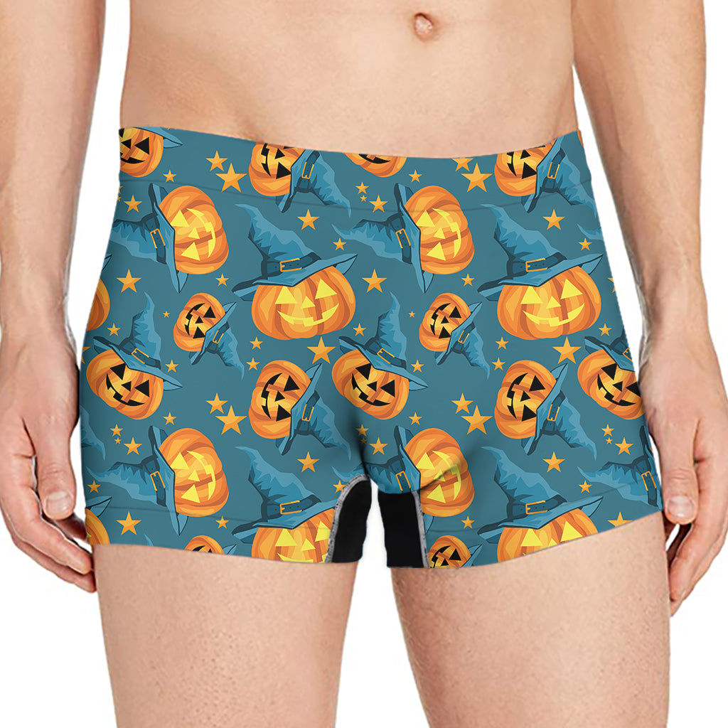Pumpkin With Witch Hat Pattern Print Men's Boxer Briefs