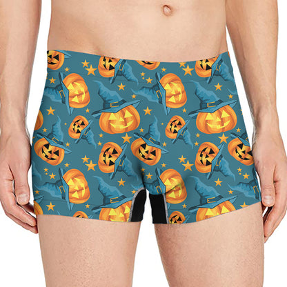Pumpkin With Witch Hat Pattern Print Men's Boxer Briefs