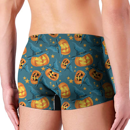 Pumpkin With Witch Hat Pattern Print Men's Boxer Briefs