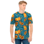 Pumpkin With Witch Hat Pattern Print Men's T-Shirt