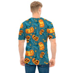 Pumpkin With Witch Hat Pattern Print Men's T-Shirt