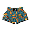 Pumpkin With Witch Hat Pattern Print Muay Thai Boxing Shorts