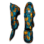 Pumpkin With Witch Hat Pattern Print Muay Thai Shin Guard