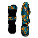 Pumpkin With Witch Hat Pattern Print Muay Thai Shin Guard