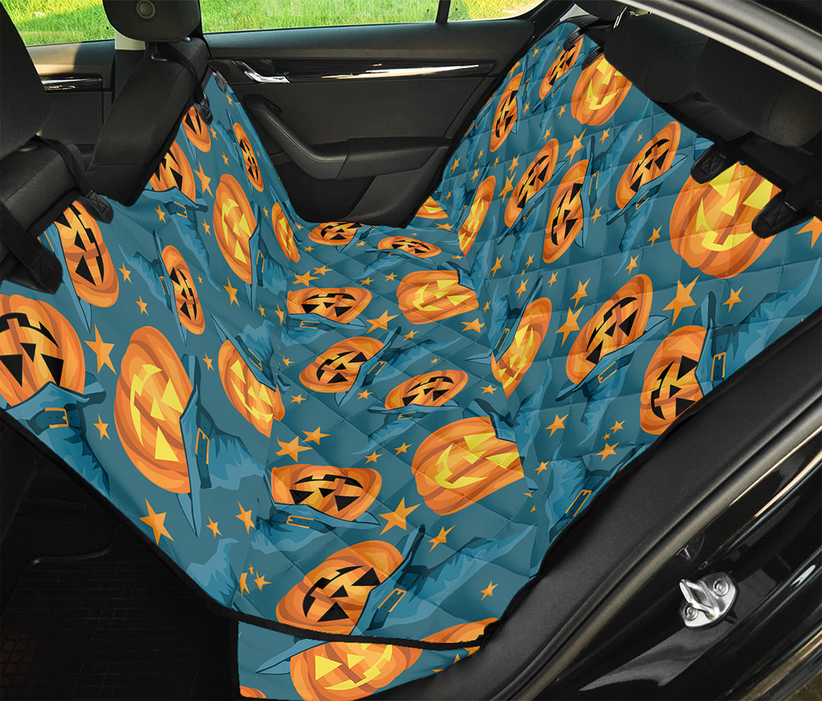 Pumpkin With Witch Hat Pattern Print Pet Car Back Seat Cover