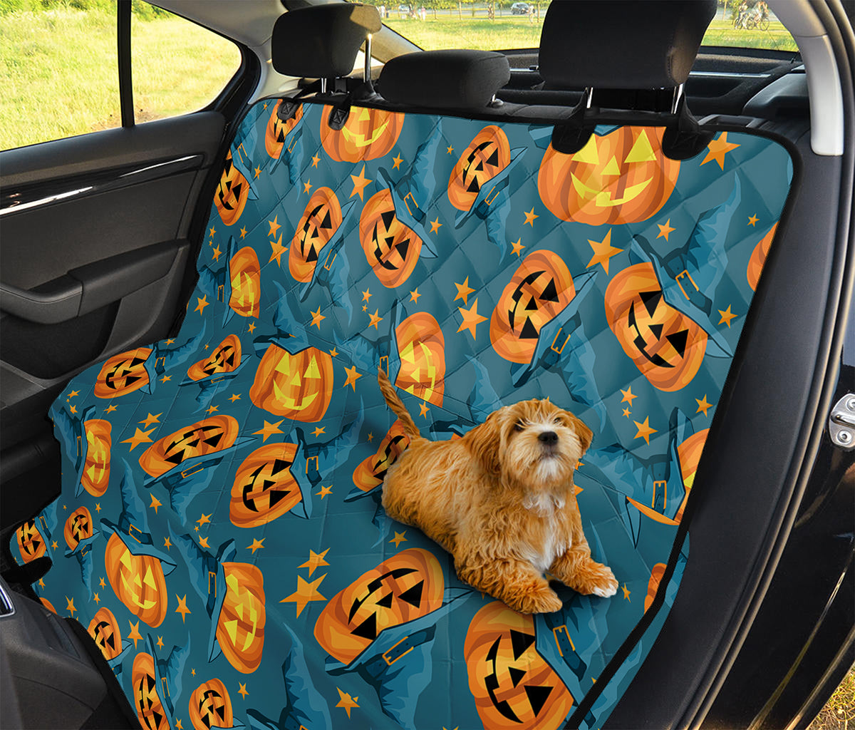 Pumpkin With Witch Hat Pattern Print Pet Car Back Seat Cover