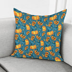 Pumpkin With Witch Hat Pattern Print Pillow Cover