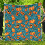 Pumpkin With Witch Hat Pattern Print Quilt