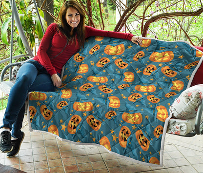 Pumpkin With Witch Hat Pattern Print Quilt