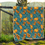 Pumpkin With Witch Hat Pattern Print Quilt