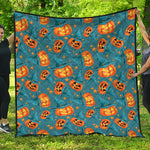 Pumpkin With Witch Hat Pattern Print Quilt