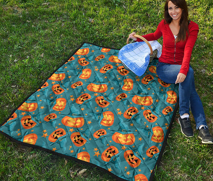 Pumpkin With Witch Hat Pattern Print Quilt