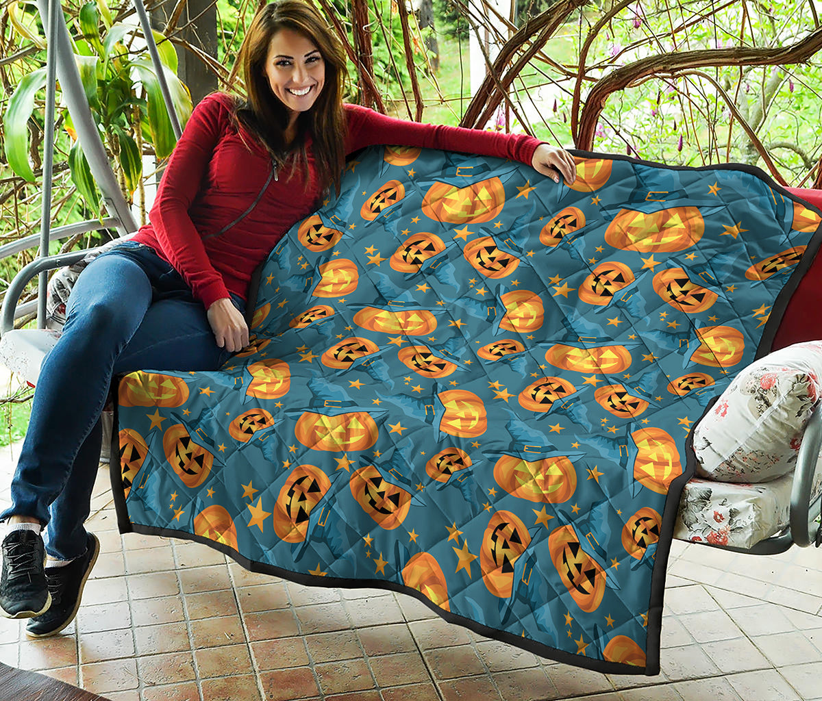 Pumpkin With Witch Hat Pattern Print Quilt