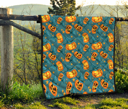Pumpkin With Witch Hat Pattern Print Quilt