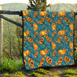 Pumpkin With Witch Hat Pattern Print Quilt