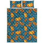 Pumpkin With Witch Hat Pattern Print Quilt Bed Set