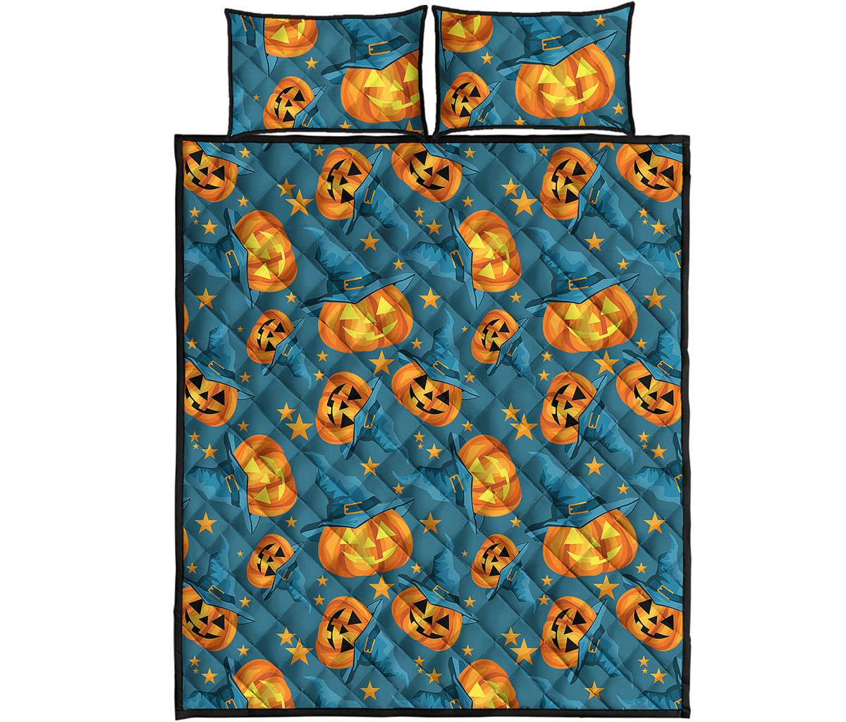 Pumpkin With Witch Hat Pattern Print Quilt Bed Set