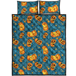 Pumpkin With Witch Hat Pattern Print Quilt Bed Set