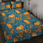 Pumpkin With Witch Hat Pattern Print Quilt Bed Set