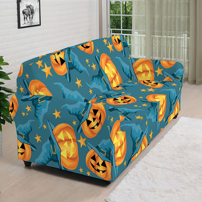 Pumpkin With Witch Hat Pattern Print Sofa Cover