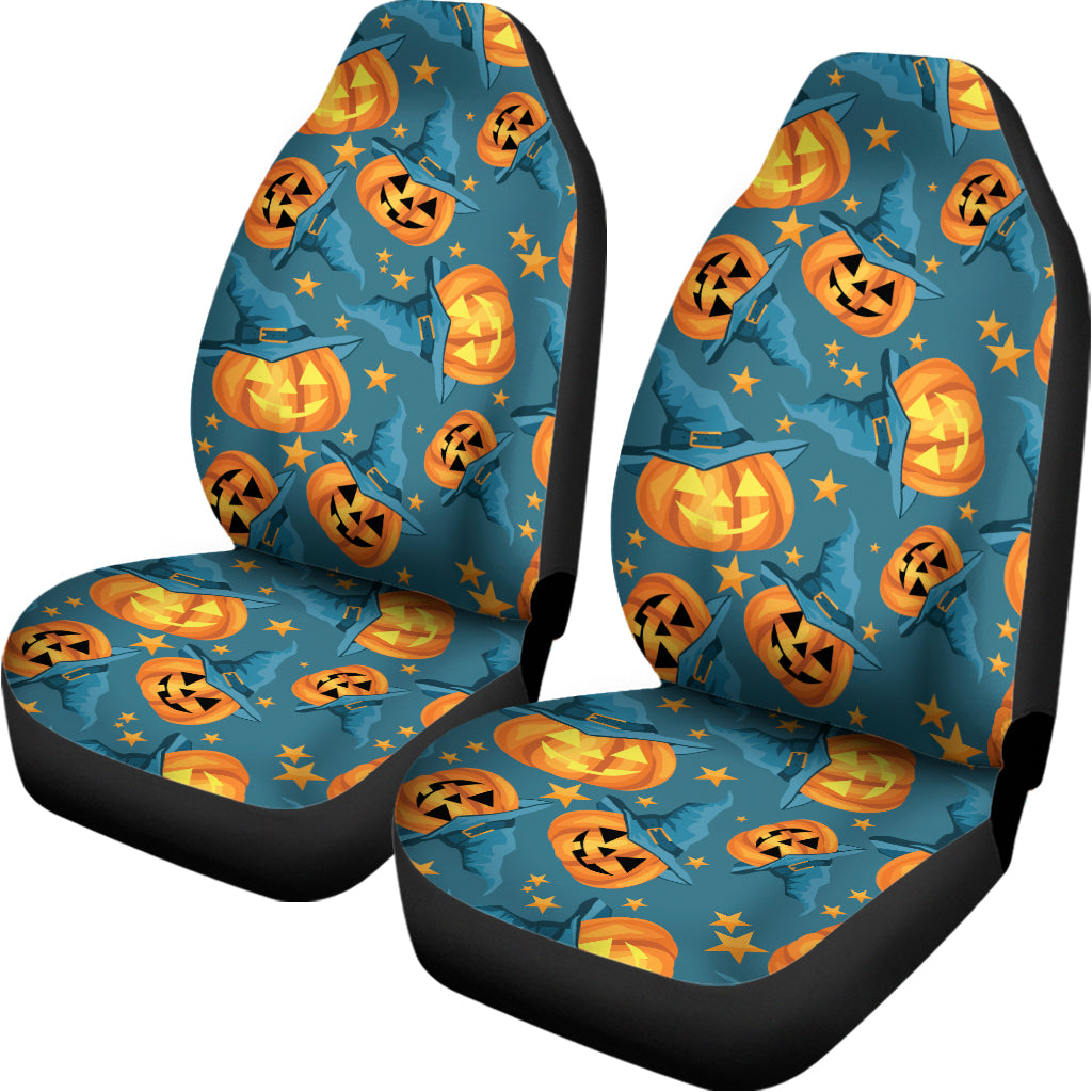 Pumpkin With Witch Hat Pattern Print Universal Fit Car Seat Covers