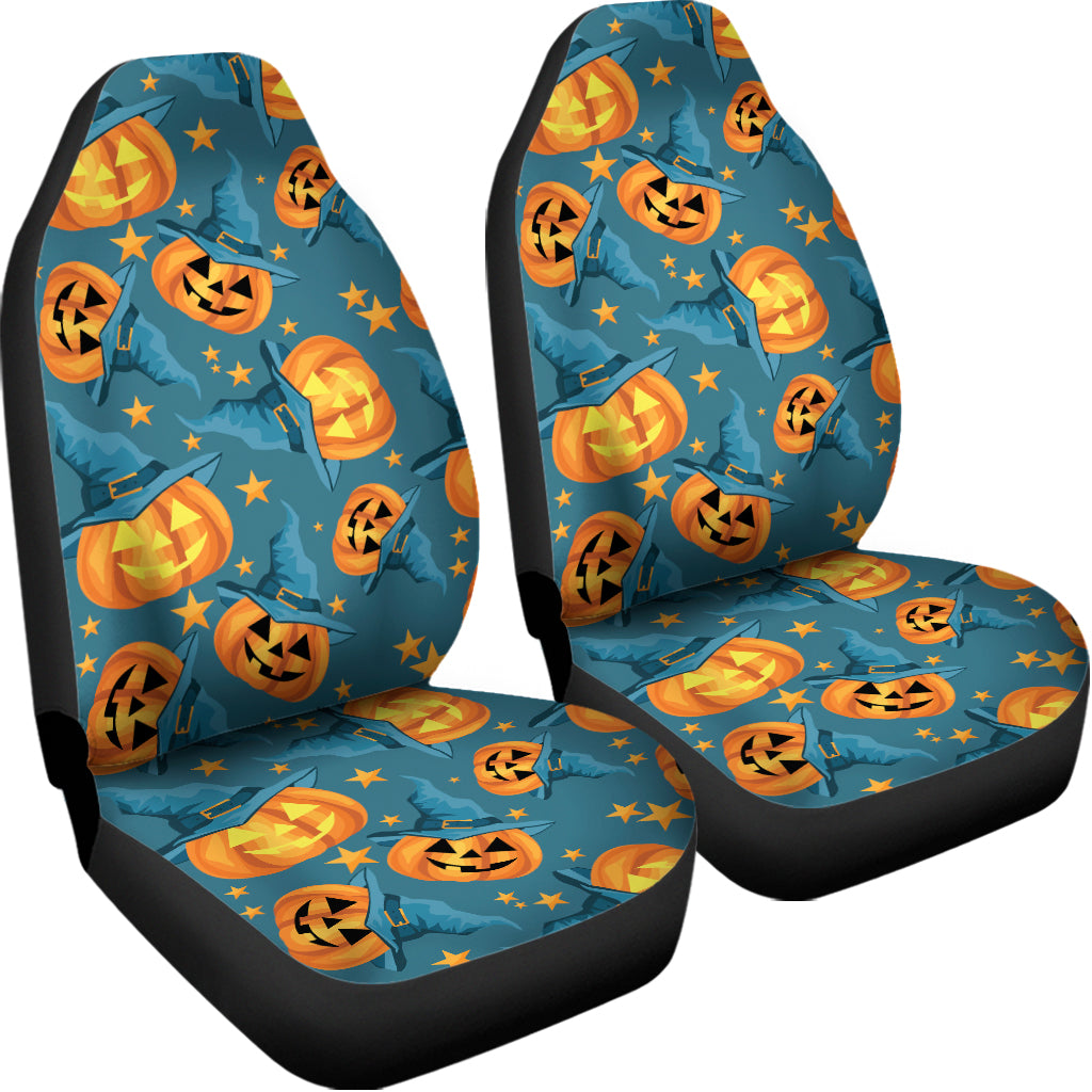 Pumpkin With Witch Hat Pattern Print Universal Fit Car Seat Covers