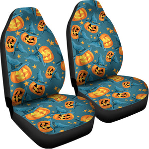 Pumpkin With Witch Hat Pattern Print Universal Fit Car Seat Covers