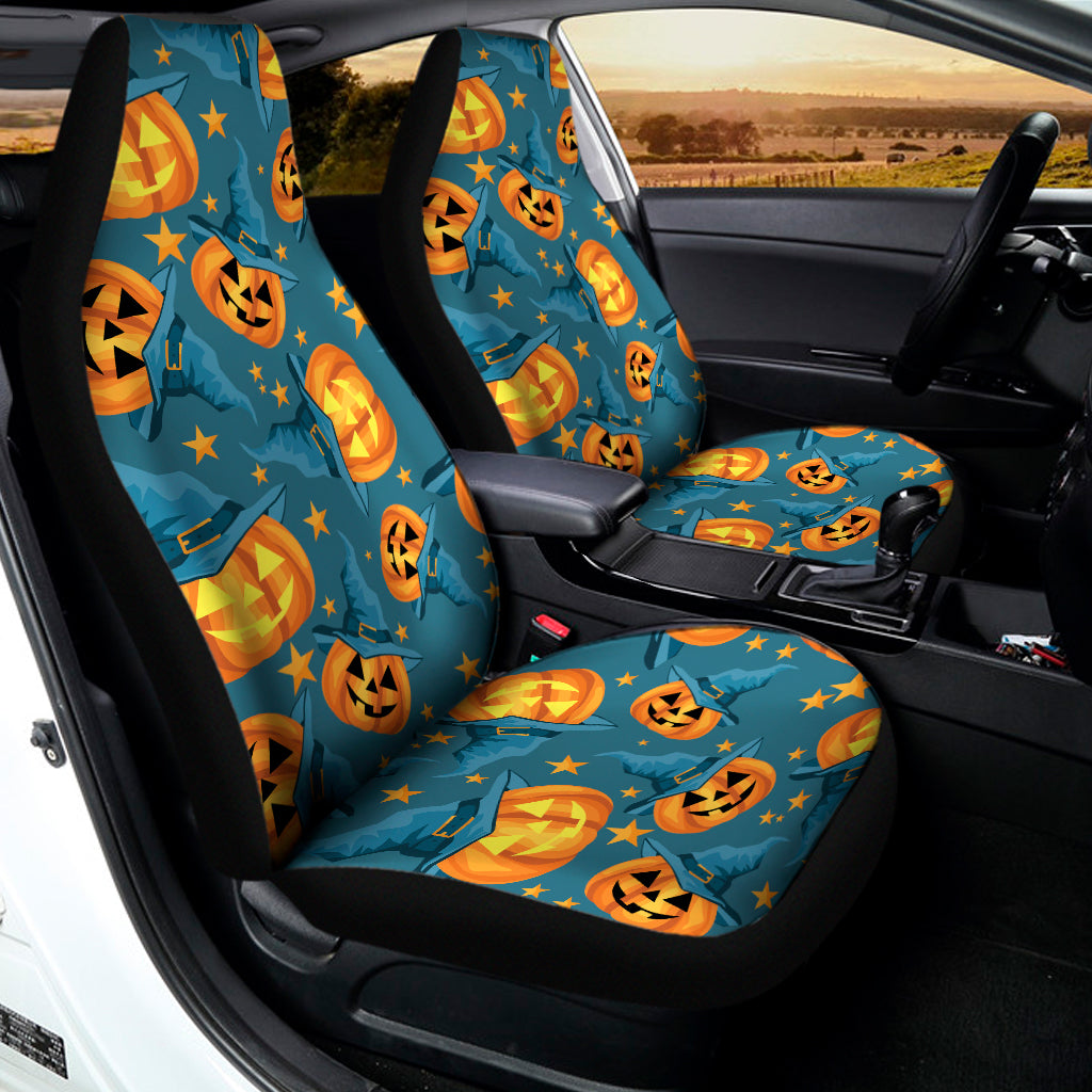 Pumpkin With Witch Hat Pattern Print Universal Fit Car Seat Covers