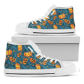 Pumpkin With Witch Hat Pattern Print White High Top Sneakers