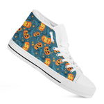 Pumpkin With Witch Hat Pattern Print White High Top Shoes