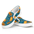 Pumpkin With Witch Hat Pattern Print White Slip On Sneakers
