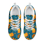 Pumpkin With Witch Hat Pattern Print White Sneakers